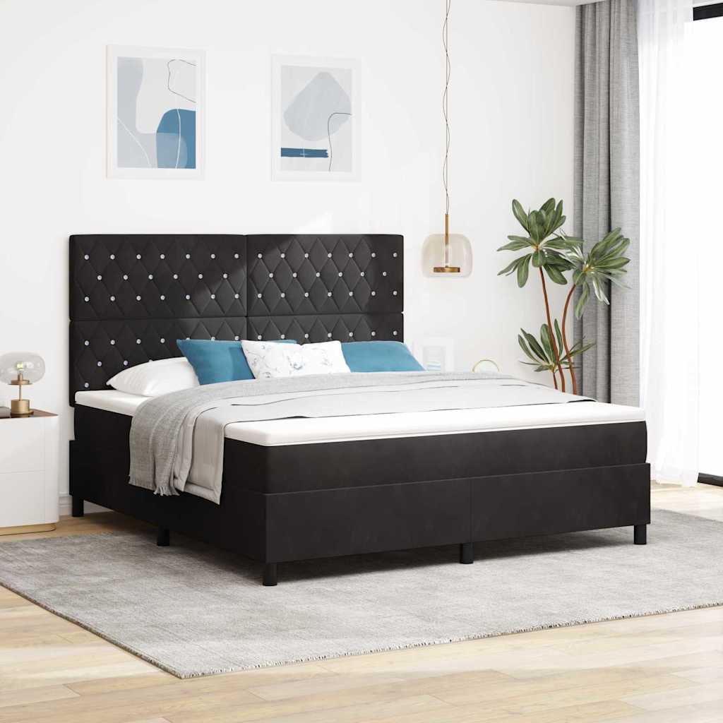 Lit à ressorts avec matelas Noir 180 x 200 cm Velours