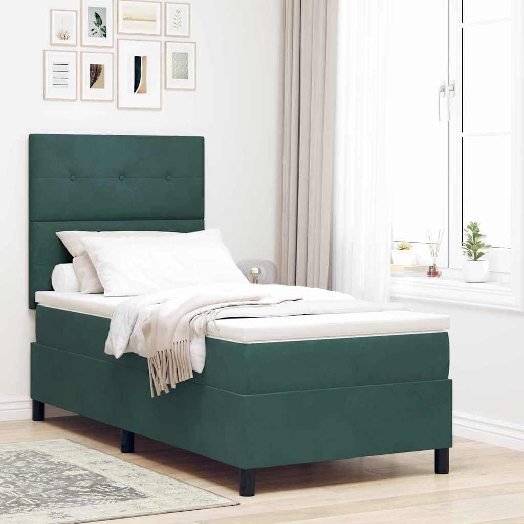 Lit à ressorts avec tête de lit Vert foncé 90 x 190 cm Velours - XIOS