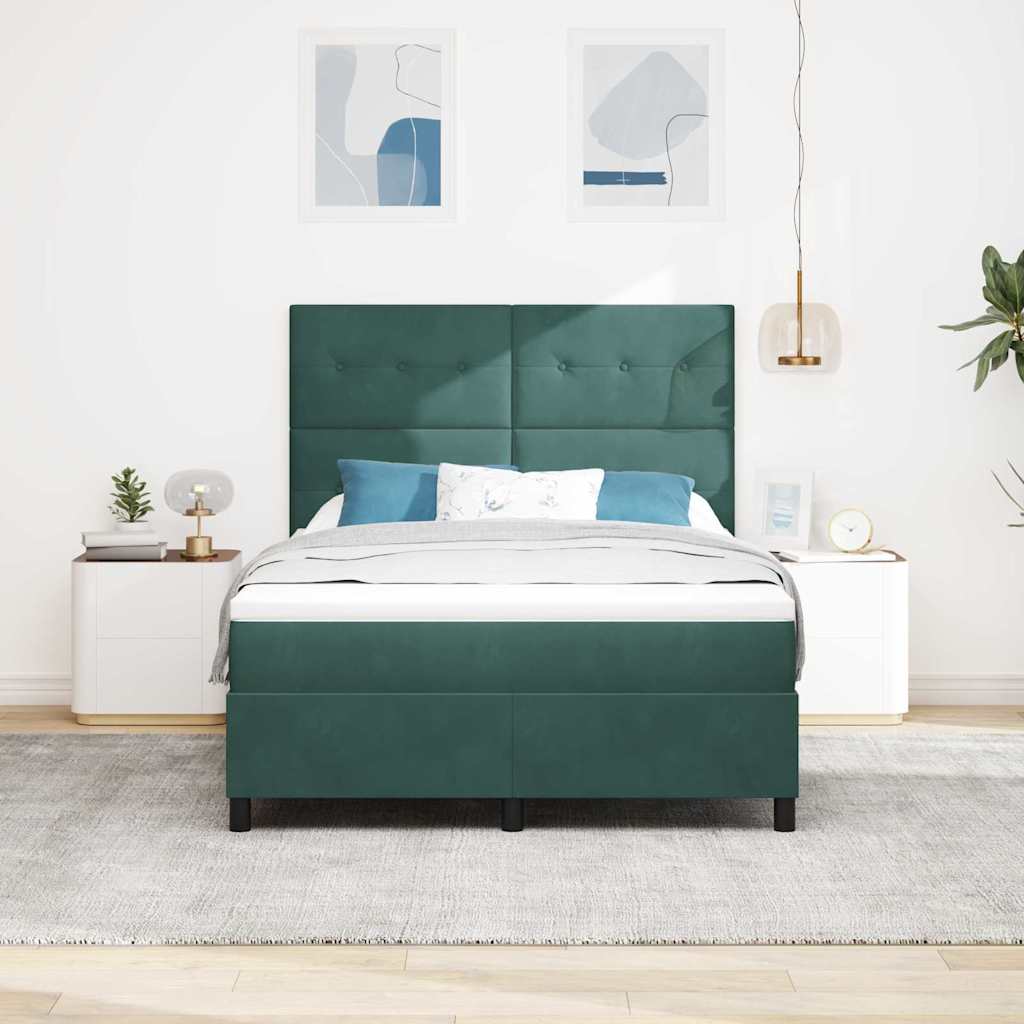 Lit à ressorts avec tête de lit Vert foncé 140 x 190 cm Velours - XIOS