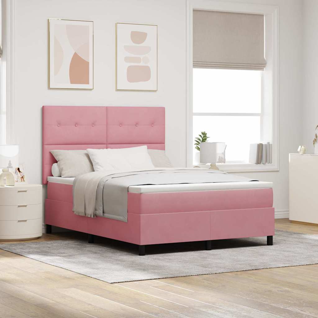 Lit à ressorts avec tête de lit Rose 140 x 200 cm Velours - XIOS