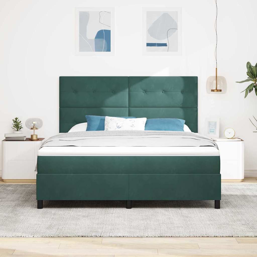 Lit à ressorts avec tête de lit Vert foncé 180 x 200 cm Velours