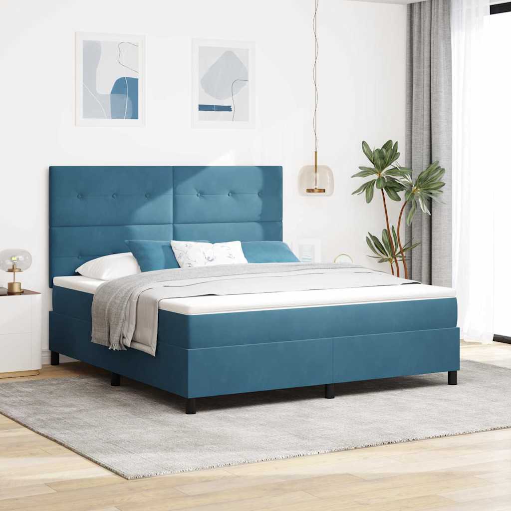 Lit à ressorts avec tête de lit Bleu foncé 180 x 200 cm Velours