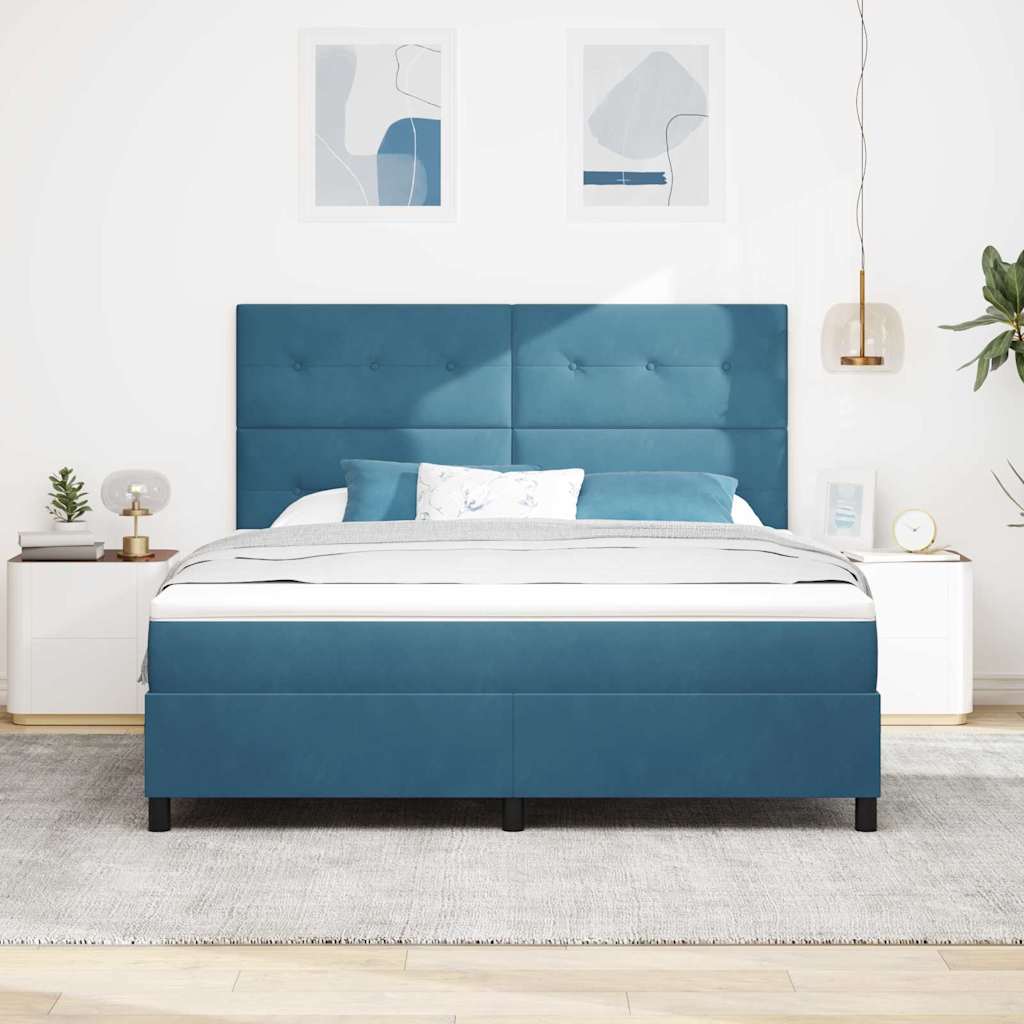 Lit à ressorts avec tête de lit Bleu foncé 180 x 200 cm Velours
