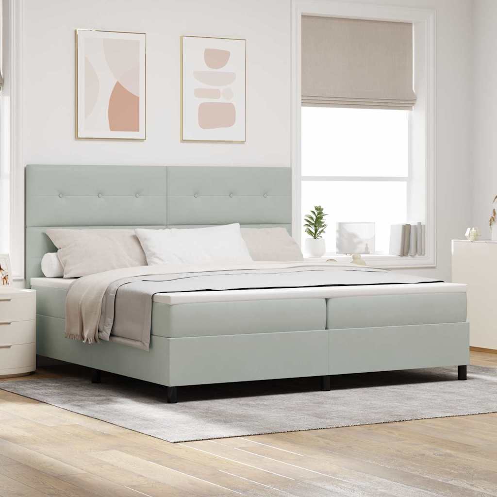 Lit à ressorts avec matelas Gris clair 200 x 200 cm tissu - XIOS