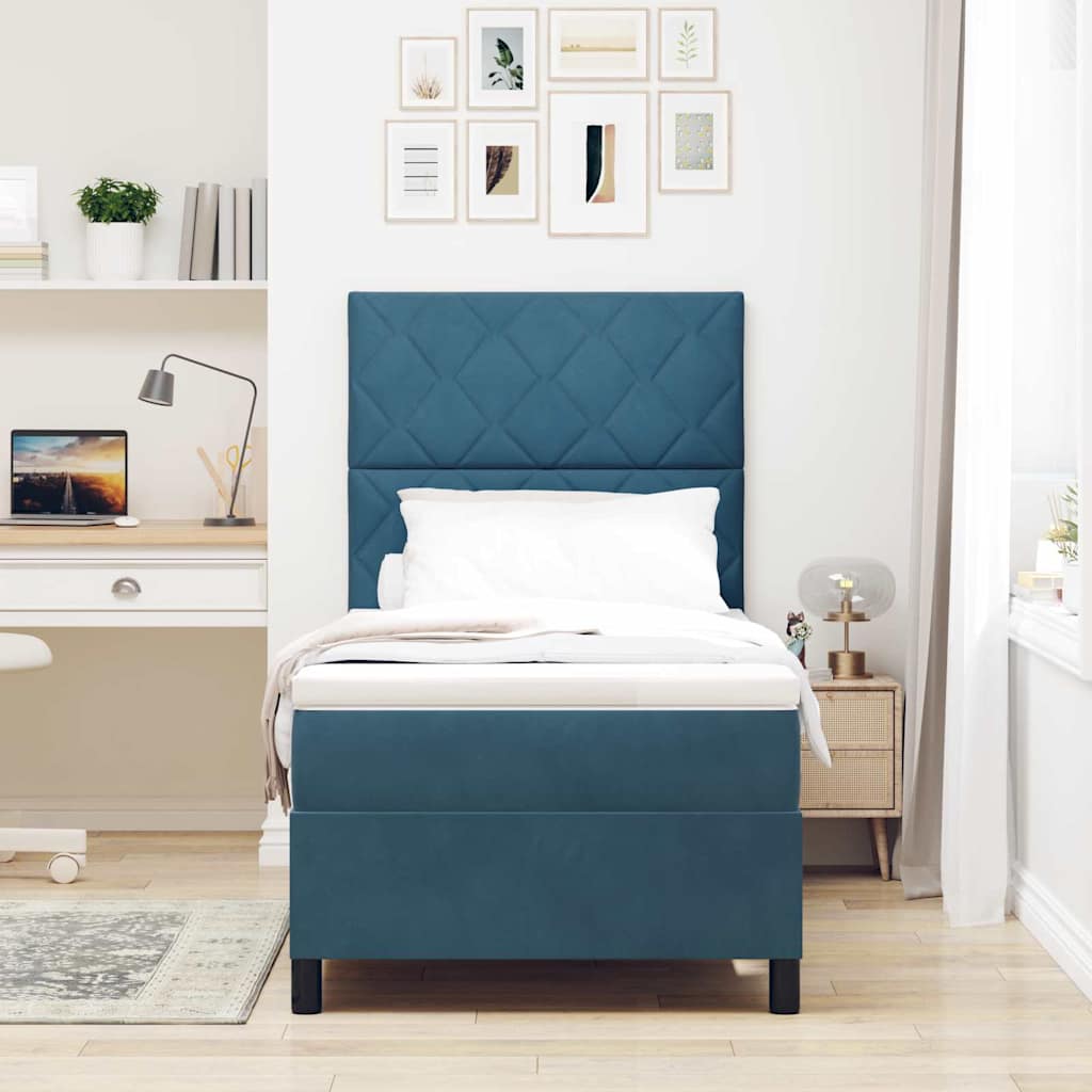 Lit à ressorts avec matelas Bleu foncé 90 x 200 cm tissu - XIOS