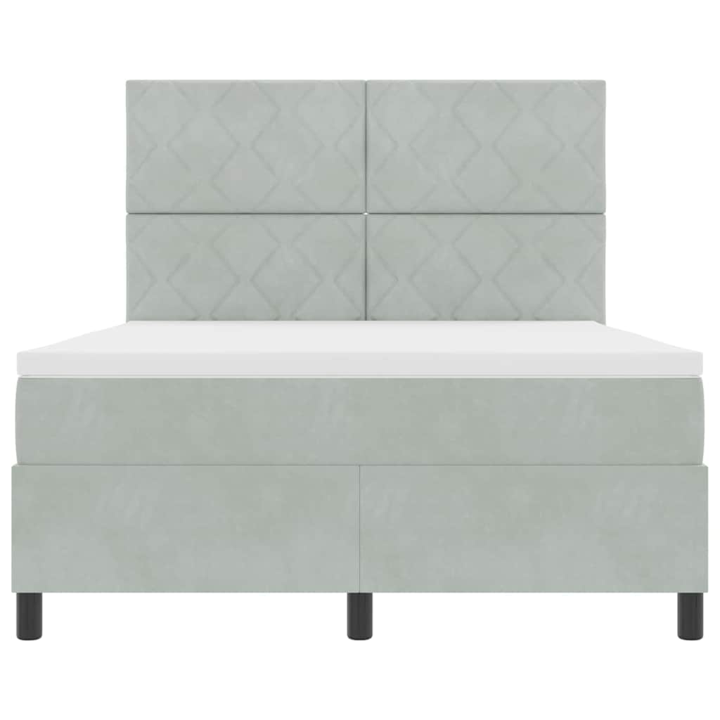 Lit à ressorts avec tête de lit Gris clair 140 x 190 cm Velours - XIOS