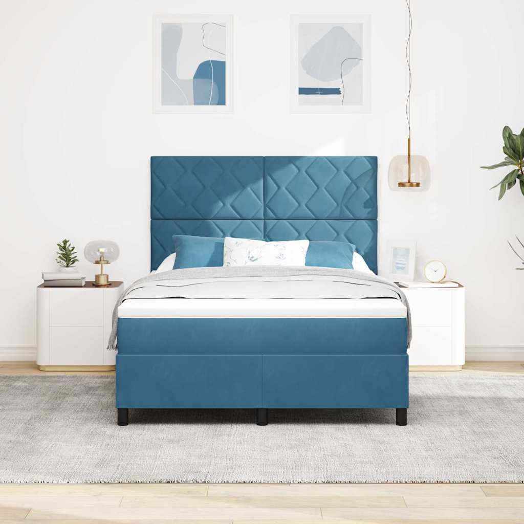 Lit à ressorts avec tête de lit Bleu foncé 140 x 190 cm Velours