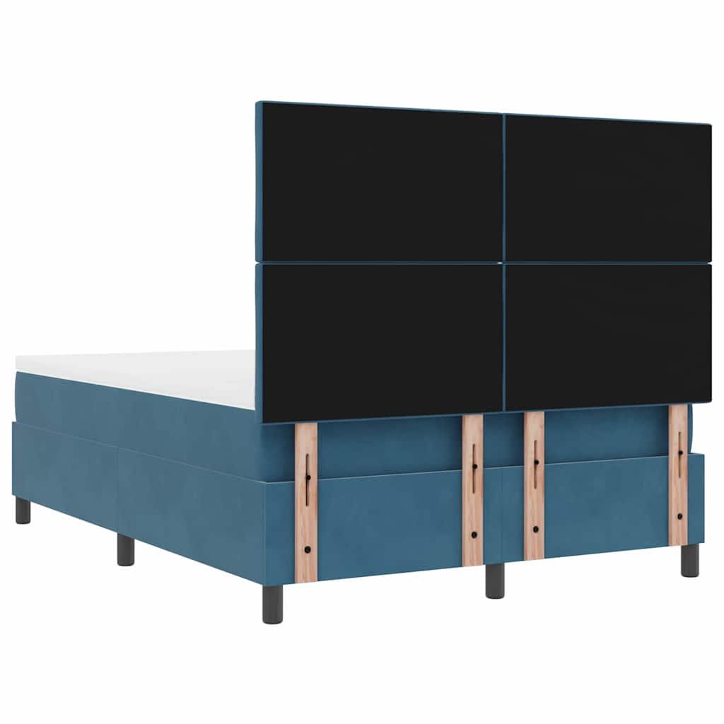 Lit à ressorts avec tête de lit Bleu foncé 140 x 190 cm Velours