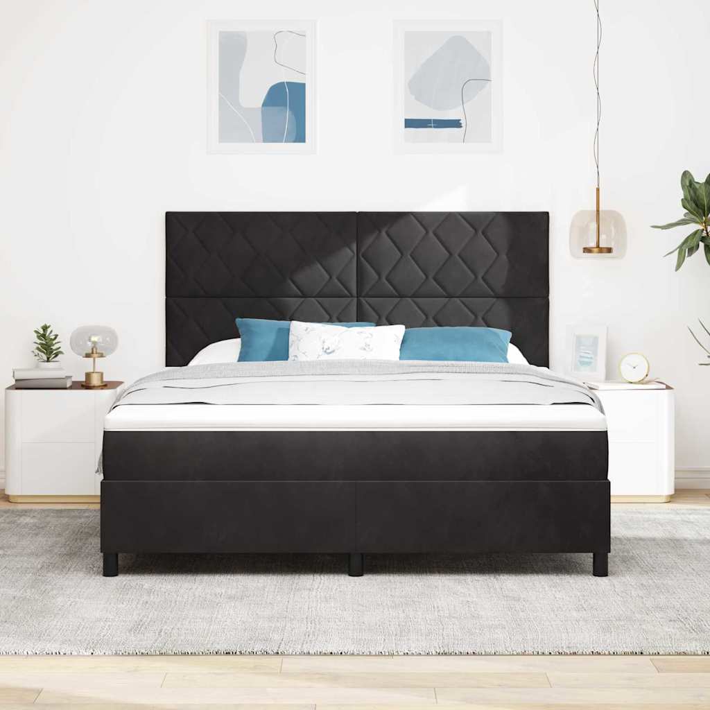 Lit à ressorts avec tête de lit Noir 180 x 200 cm Velours