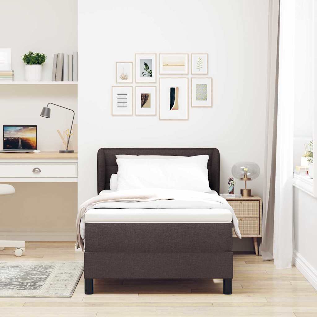 Lit à ressorts avec matelas Marron foncé 90 x 200 cm tissu - XIOS
