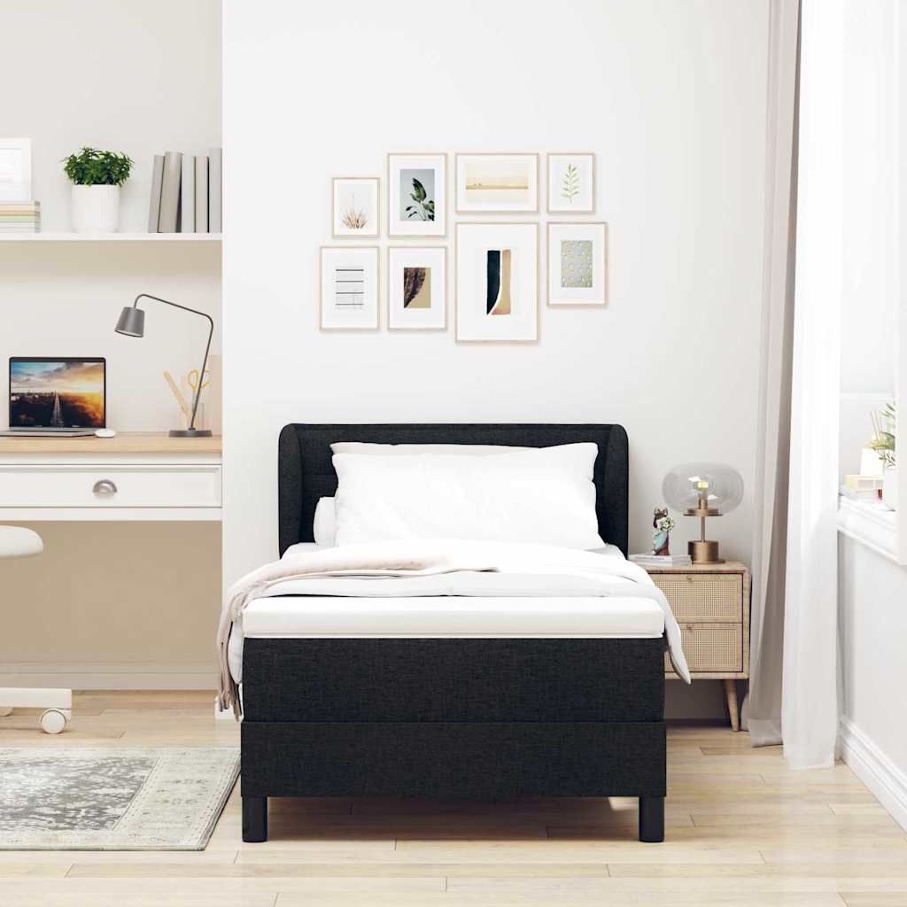 Lit à ressorts avec matelas Noir 100 x 200 cm tissu - XIOS
