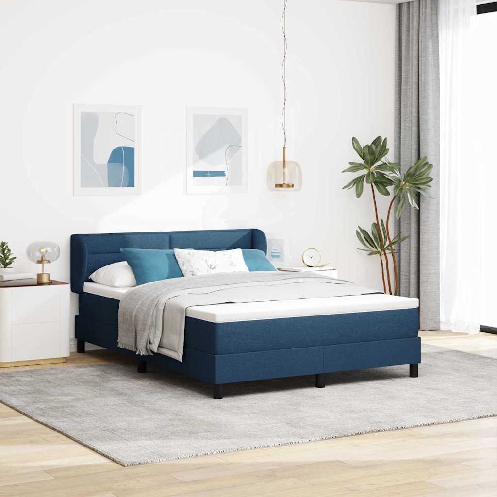 Lit à ressorts avec tête de lit Bleu 140 x 200 cm tissu - XIOS