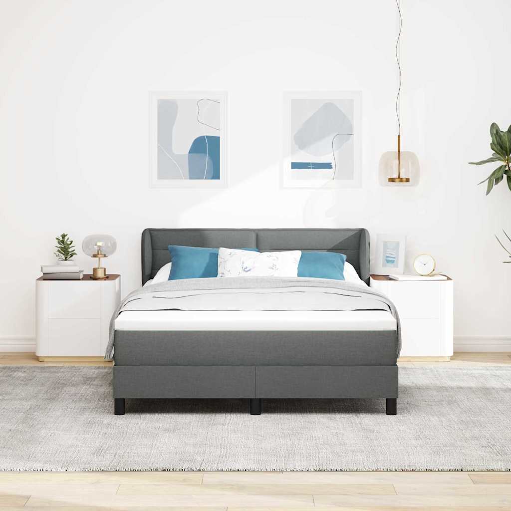 Lit à ressorts avec tête de lit Gris foncé 160 x 200 cm tissu