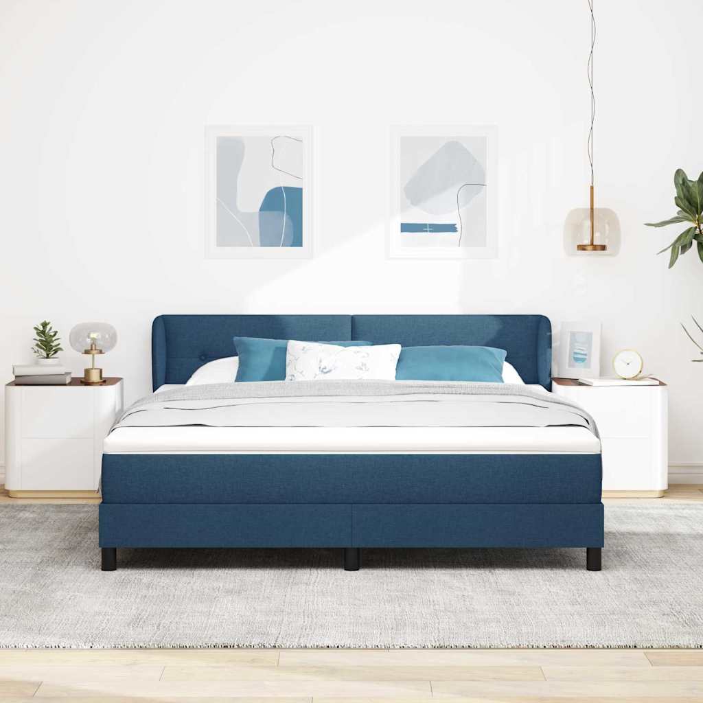 Lit à ressorts avec tête de lit Bleu 180 x 200 cm tissu
