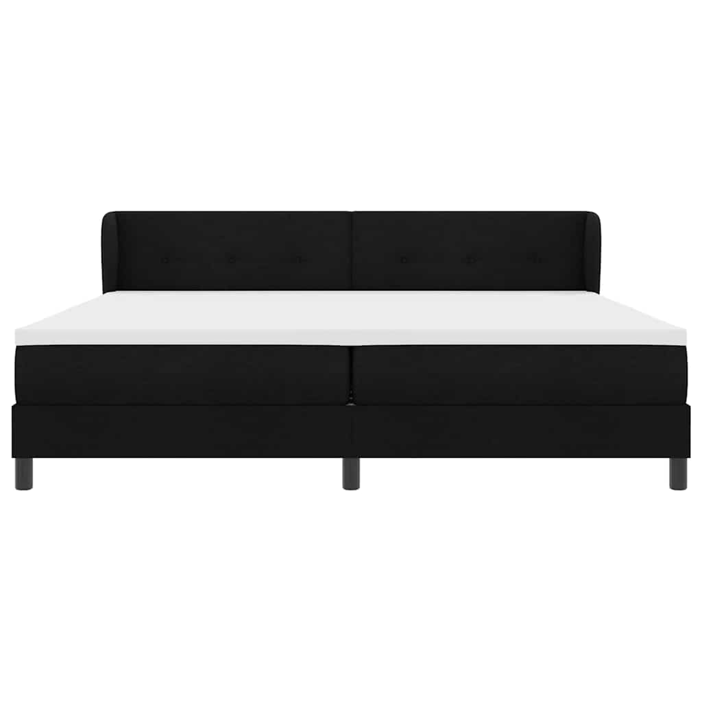 Lit à ressorts avec tête de lit Noir 200 x 200 cm tissu