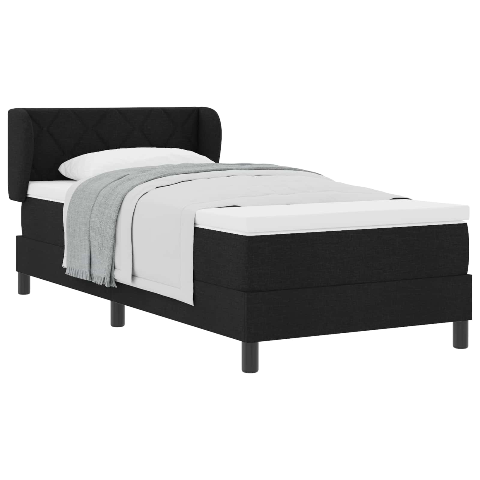 Lit à ressorts avec matelas Noir 90 x 190 cm tissu - XIOS