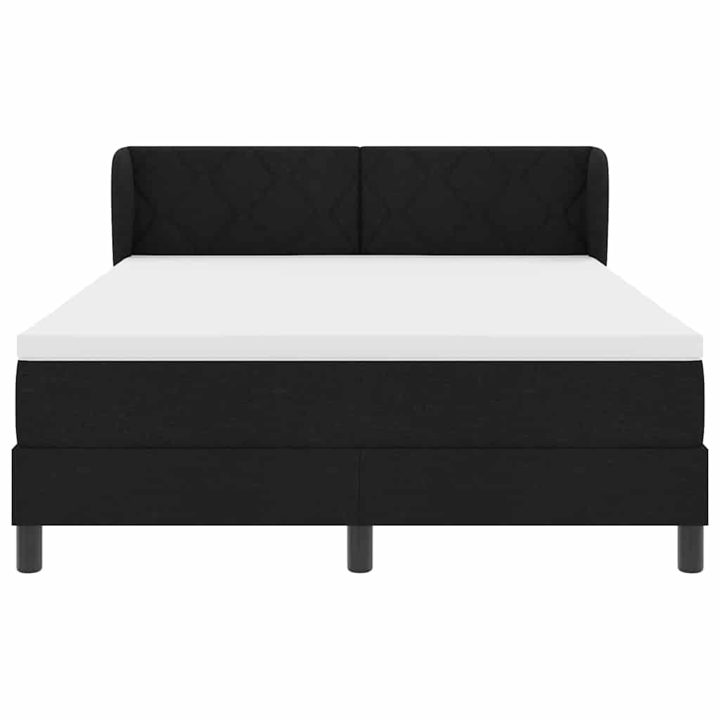 Lit à ressorts avec tête de lit Noir 140 x 190 cm tissu