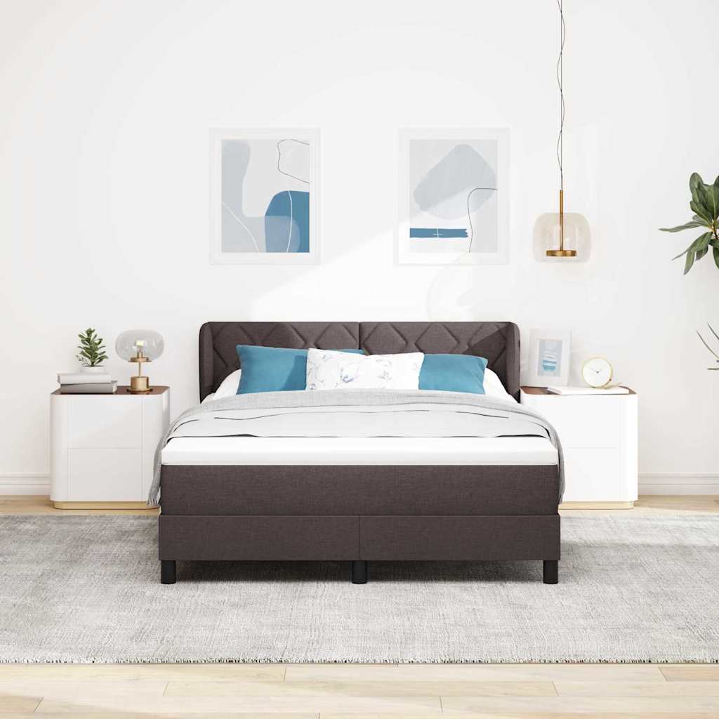 Lit à ressorts avec tête de lit Marron foncé 140 x 190 cm tissu