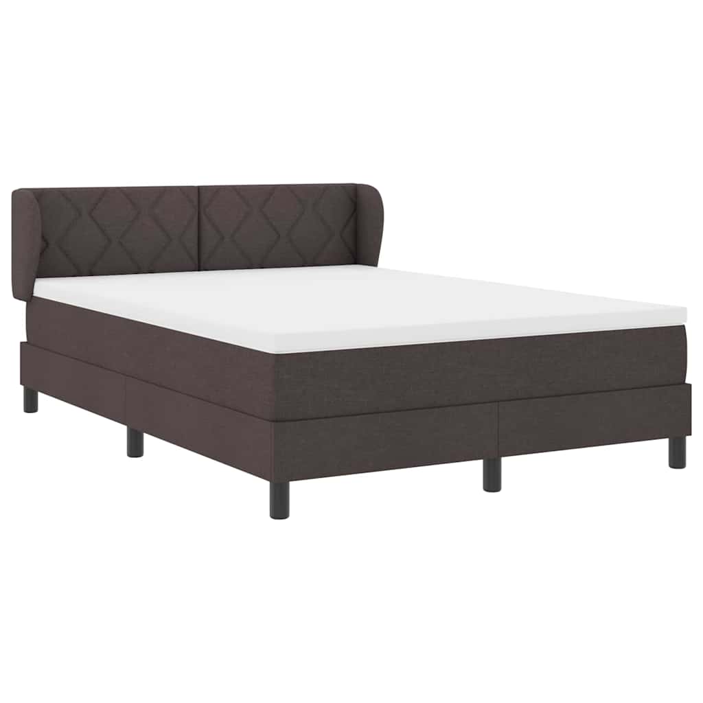 Lit à ressorts avec tête de lit Marron foncé 140 x 190 cm tissu