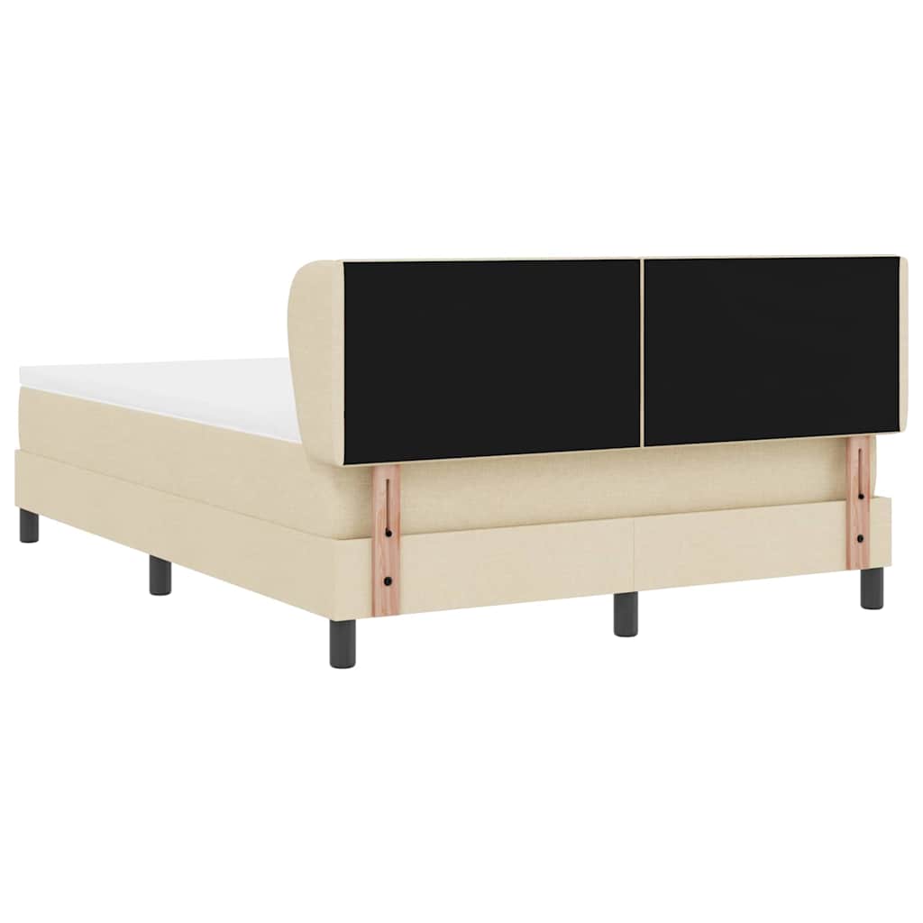 Lit à ressorts avec tête de lit Crème 140 x 190 cm tissu