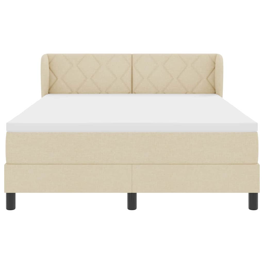 Lit à ressorts avec tête de lit Crème 140 x 190 cm tissu