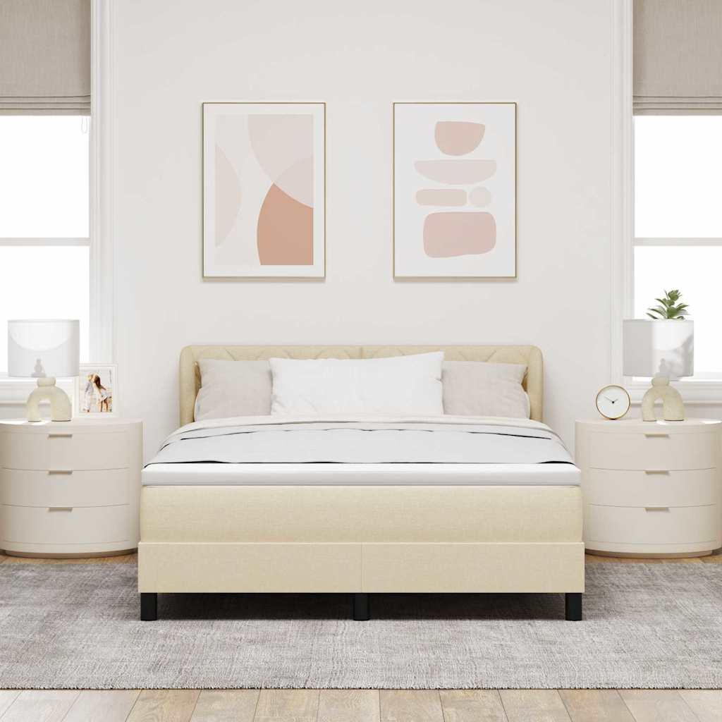 Lit à ressorts avec tête de lit Crème 160 x 200 cm tissu