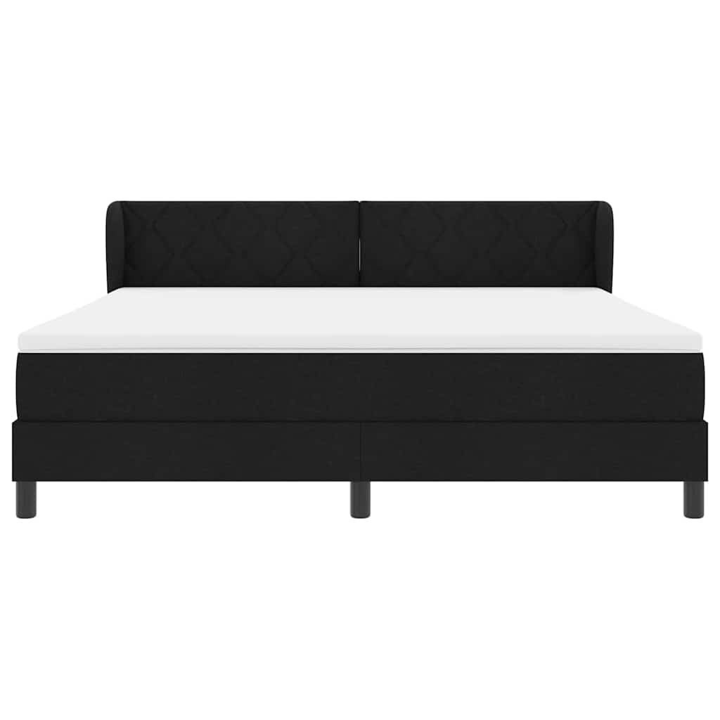 Lit à ressorts avec tête de lit Noir 180 x 200 cm tissu