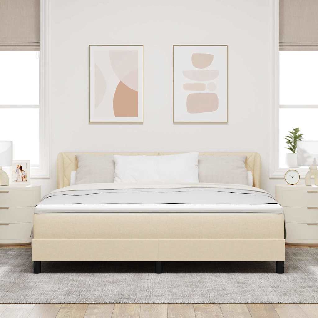 Lit à ressorts avec tête de lit Crème 180 x 200 cm tissu