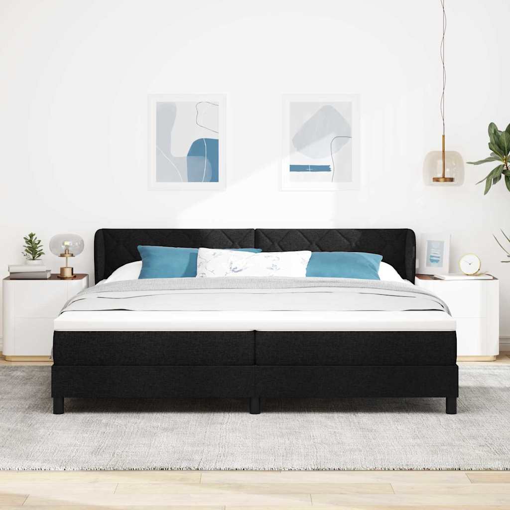 Lit à ressorts avec tête de lit Noir 200 x 200 cm tissu
