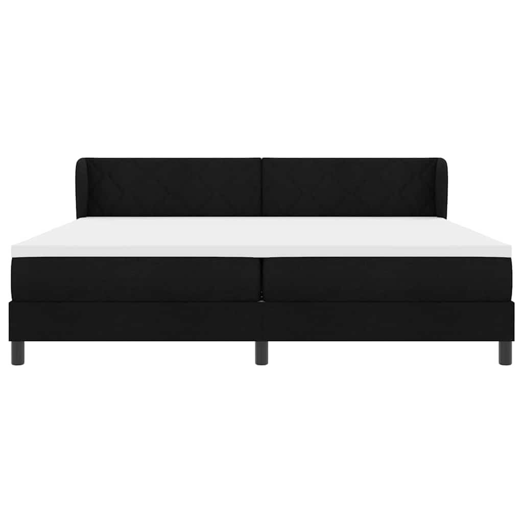 Lit à ressorts avec tête de lit Noir 200 x 200 cm tissu