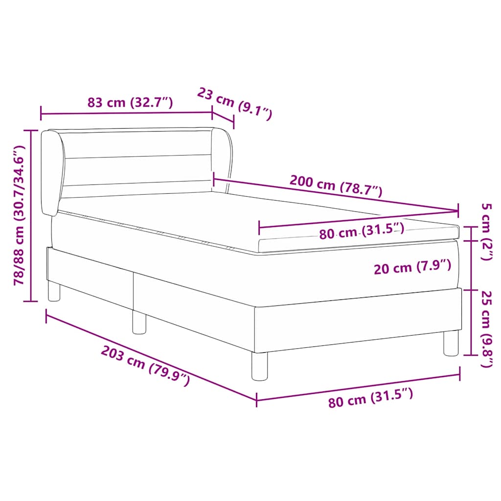Lit à ressorts avec matelas Gris clair 80 x 200 cm tissu - XIOS