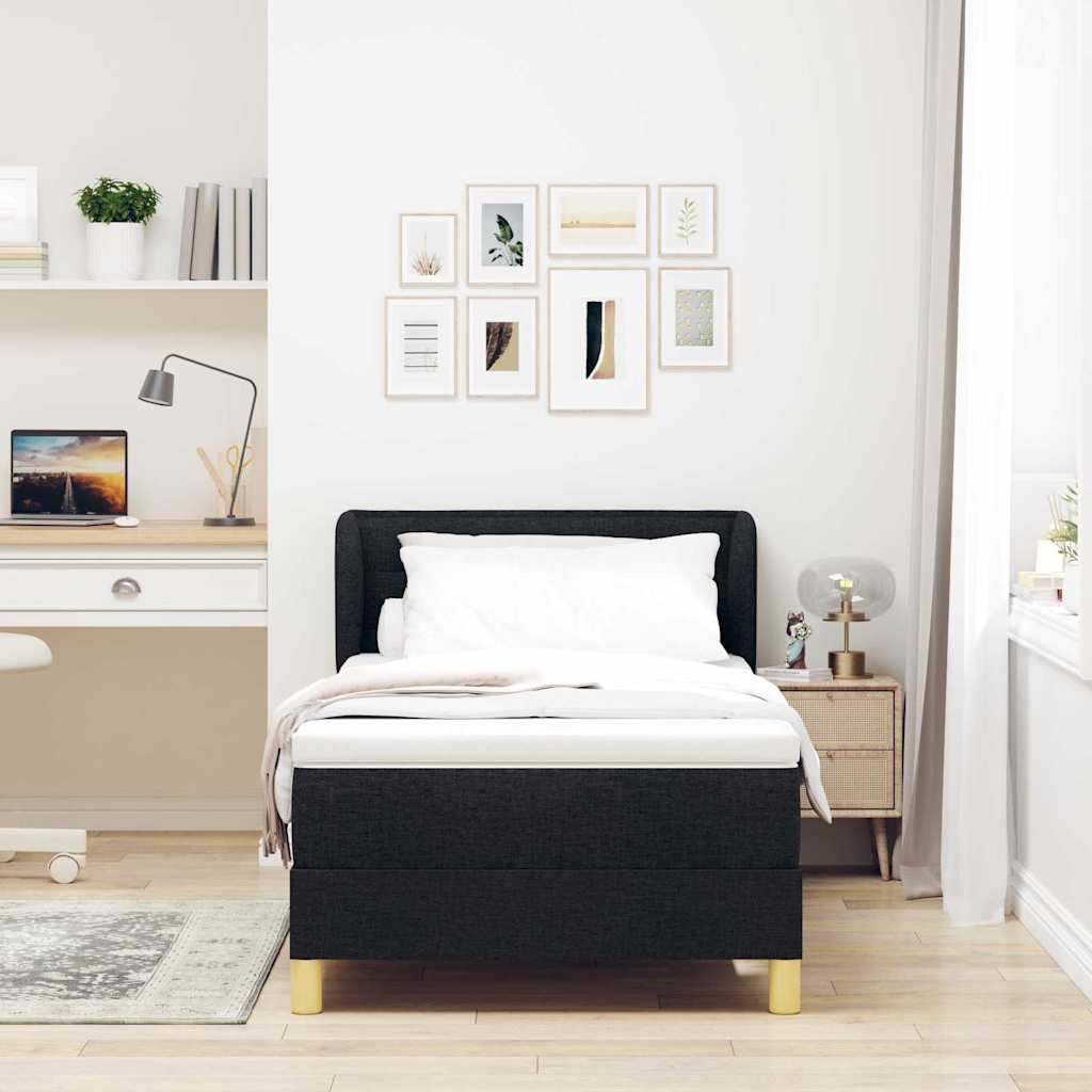 Lit à ressorts avec matelas Noir 90 x 200 cm tissu - XIOS
