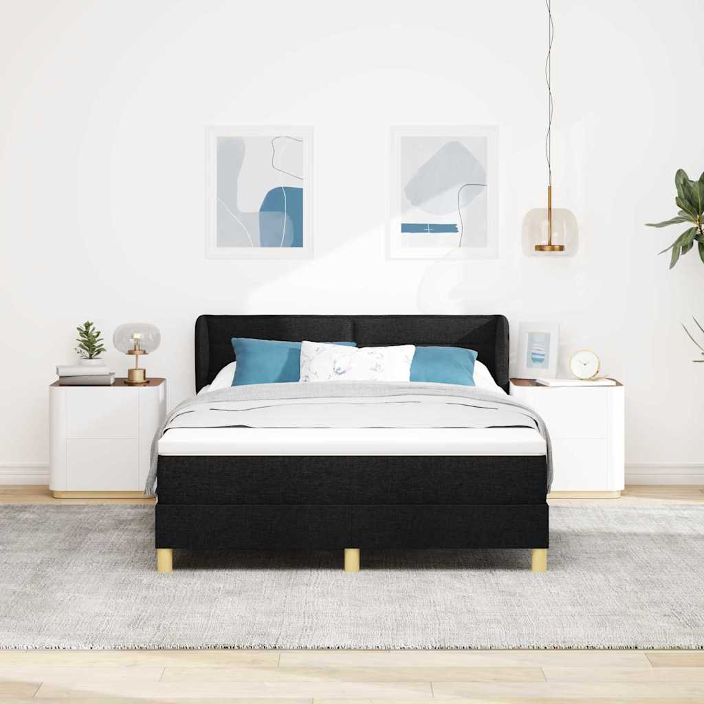 Lit à ressorts avec matelas Noir 140 x 190 cm tissu - XIOS