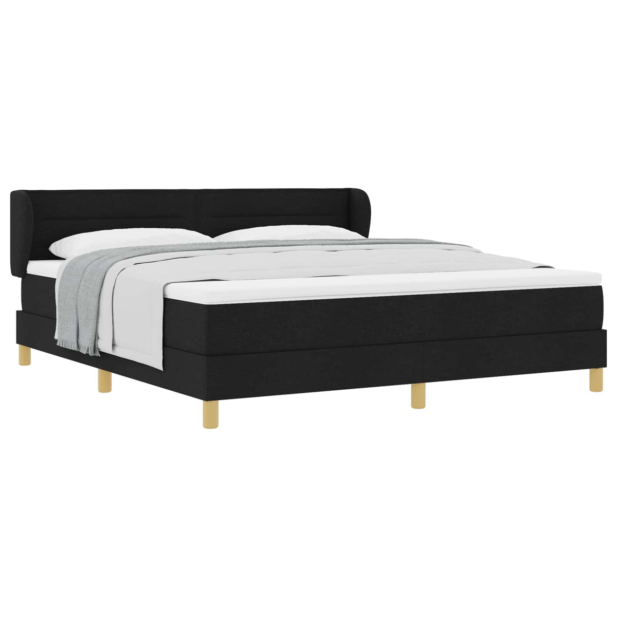 Lit à ressorts avec matelas Noir 180 x 200 cm tissu