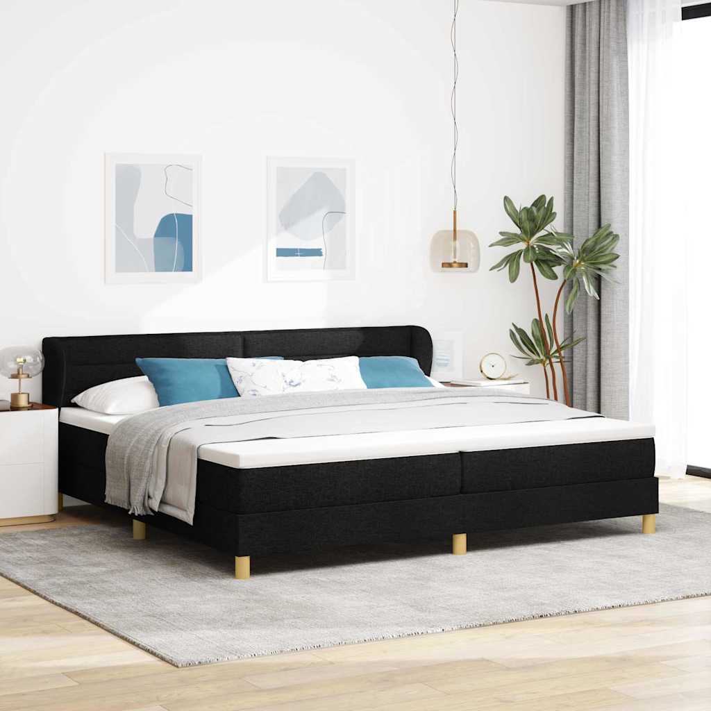Lit à ressorts avec matelas Noir 200 x 200 cm tissu