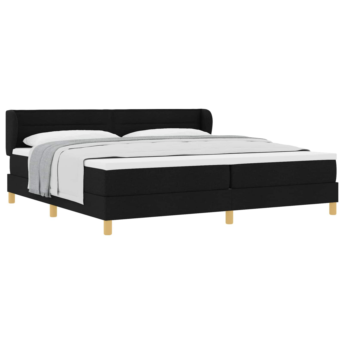 Lit à ressorts avec matelas Noir 200 x 200 cm tissu