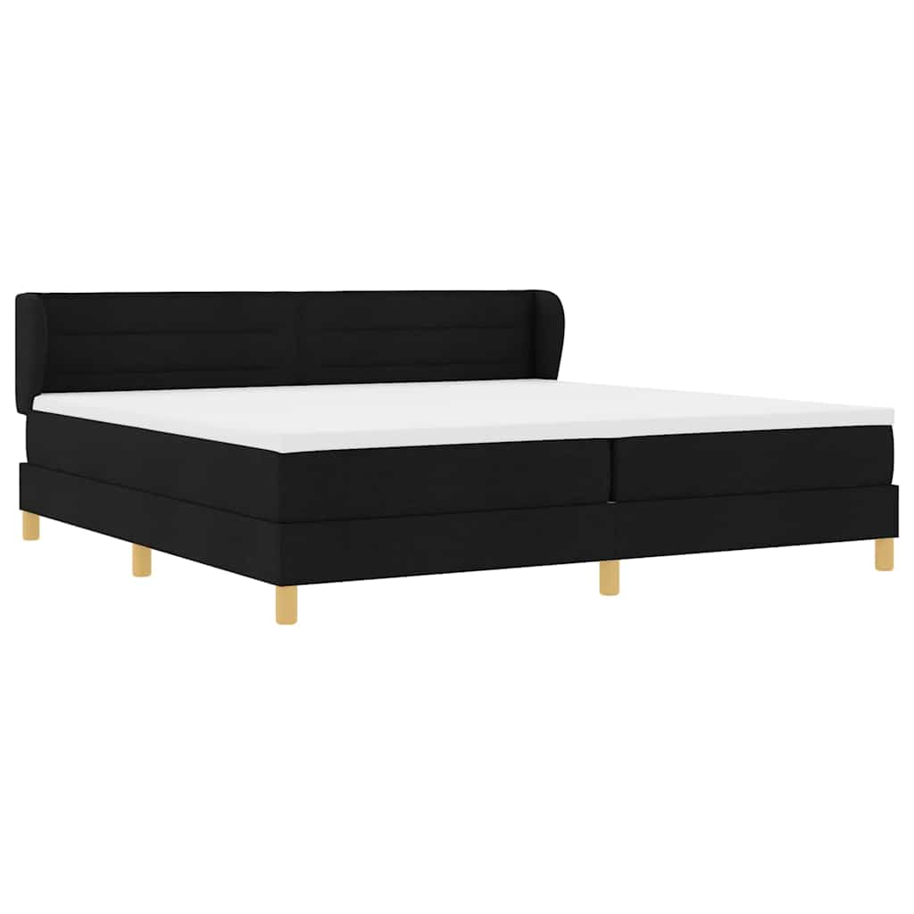 Lit à ressorts avec matelas Noir 200 x 200 cm tissu