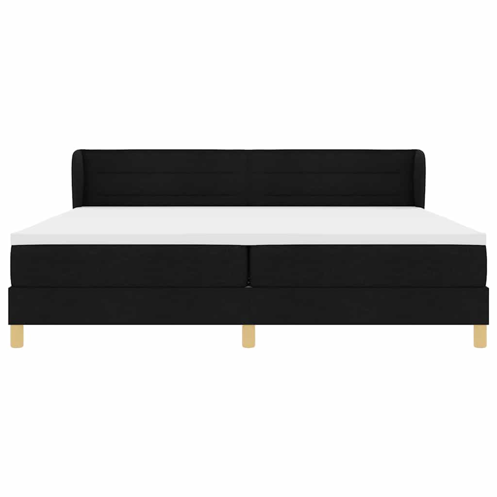 Lit à ressorts avec matelas Noir 200 x 200 cm tissu