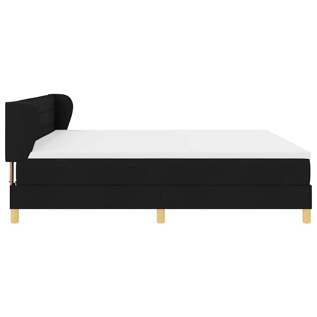 Lit à ressorts avec matelas Noir 200 x 200 cm tissu