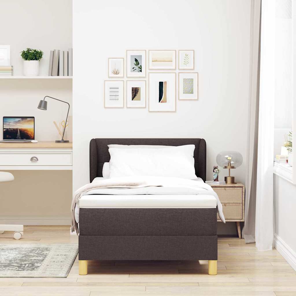 Lit à ressorts avec matelas Marron foncé 100 x 200 cm tissu - XIOS