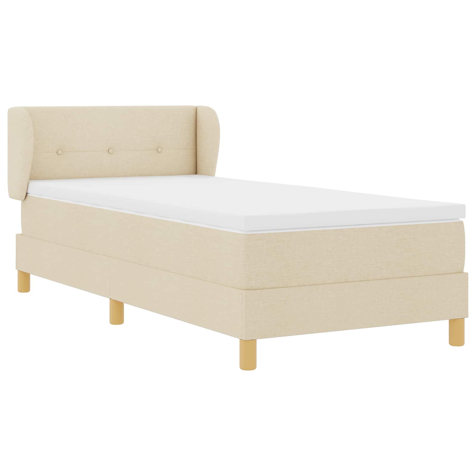 Lit à ressorts avec tête de lit Crème 100 x 200 cm tissu