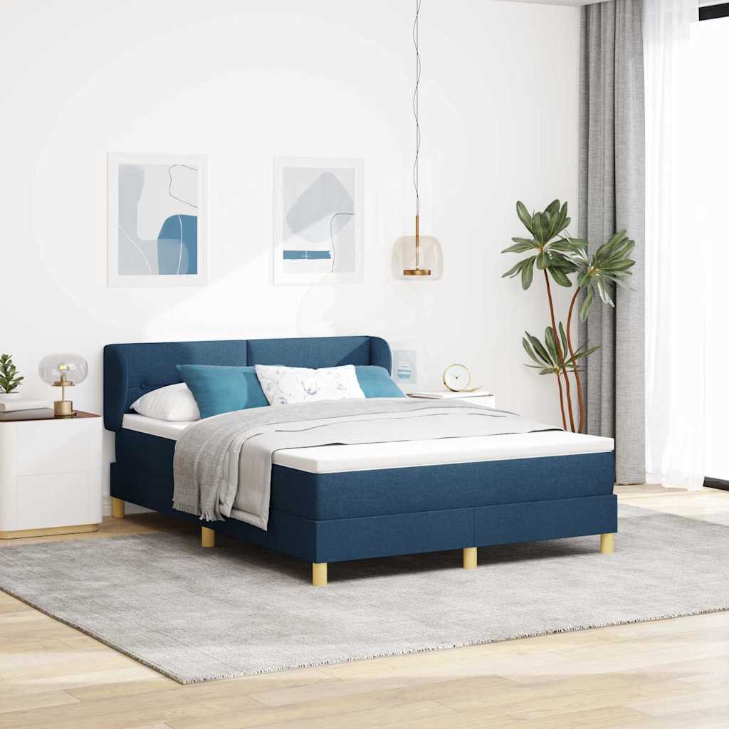 Lit à ressorts avec tête de lit Bleu 140 x 190 cm tissu - XIOS