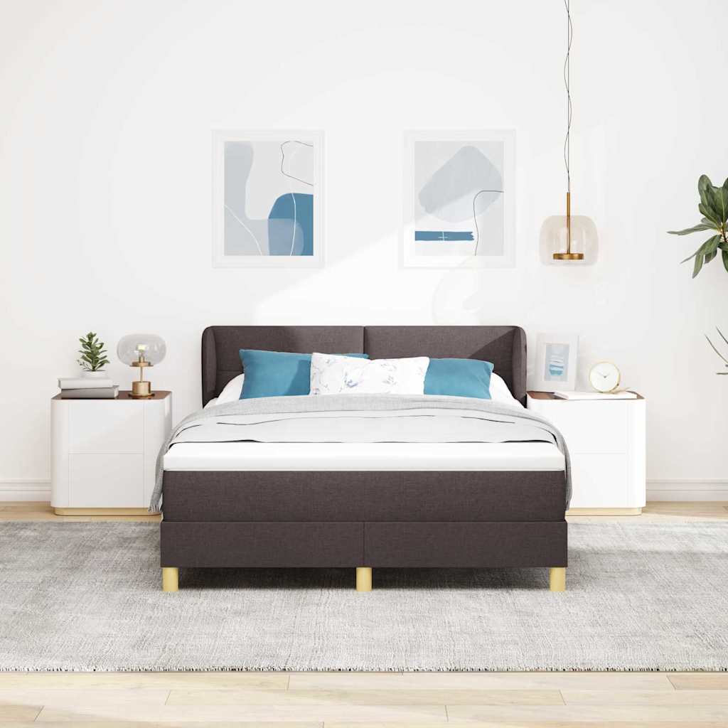 Lit à ressorts avec tête de lit Marron foncé 160 x 200 cm tissu - XIOS
