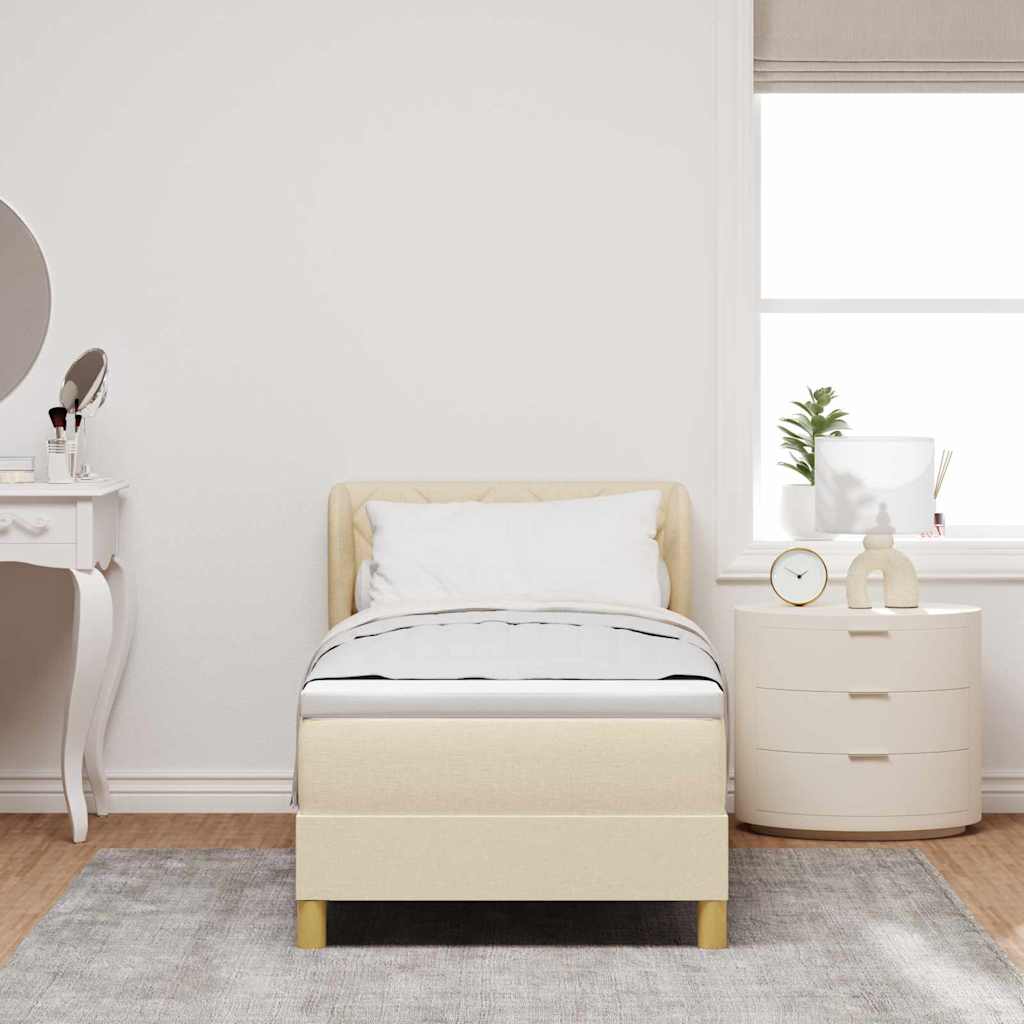Lit à ressorts avec tête de lit Crème 80 x 200 cm tissu