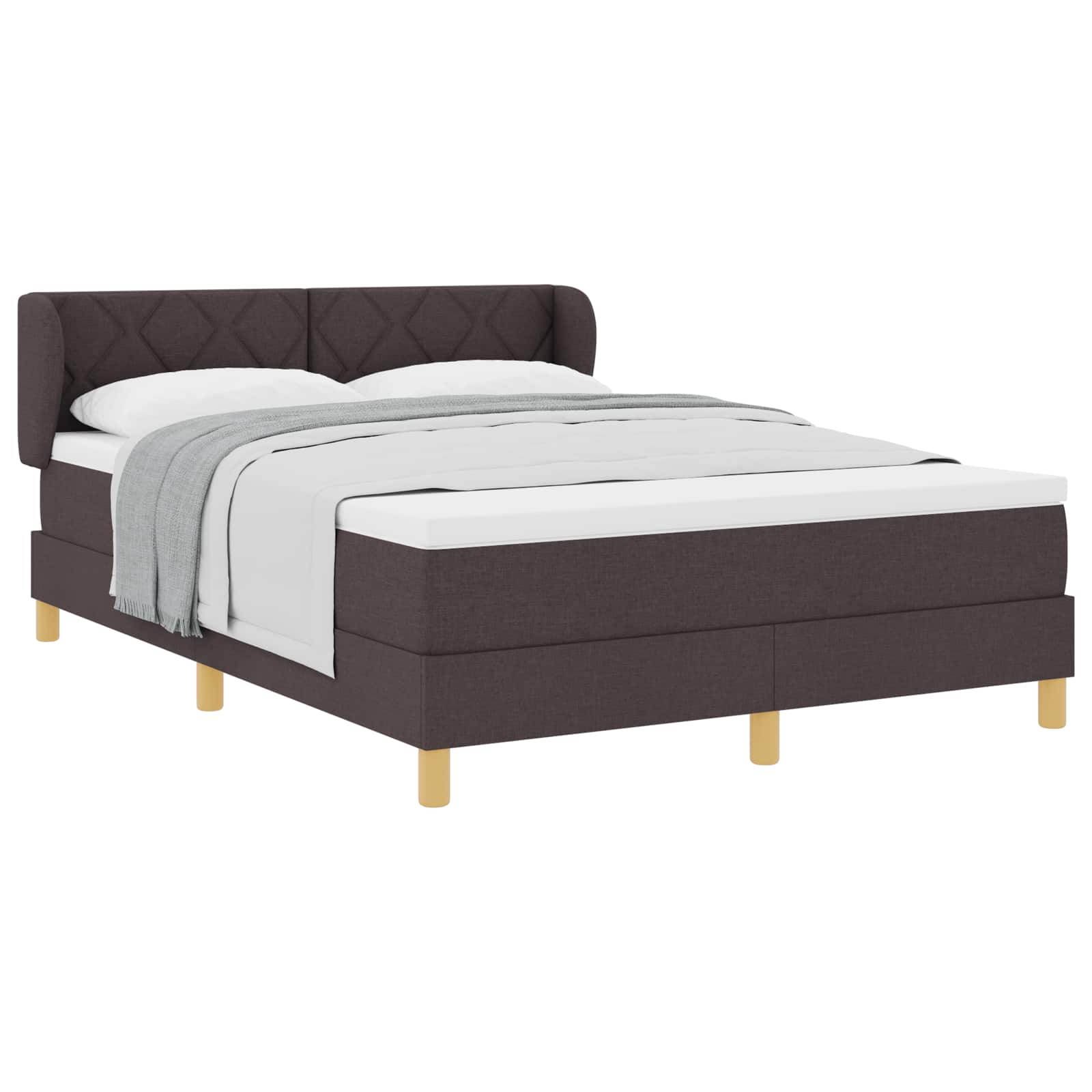 Lit à ressorts avec tête de lit Marron foncé 140 x 190 cm tissu