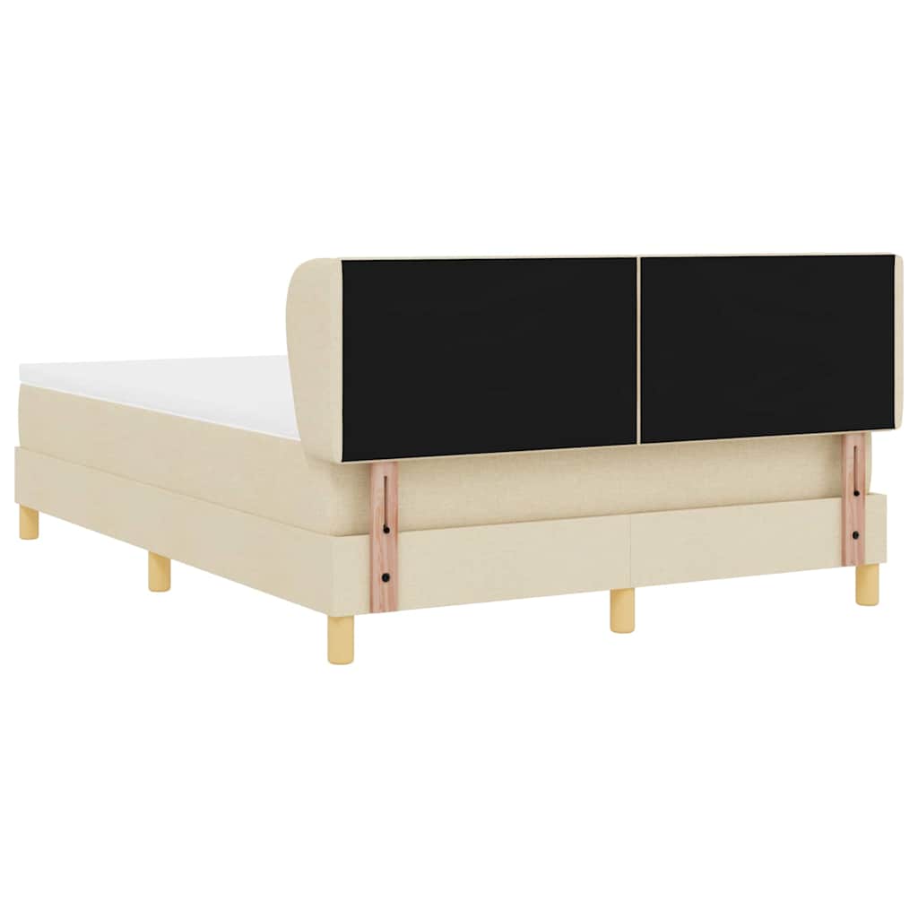 Lit à ressorts avec tête de lit Crème 140 x 190 cm tissu