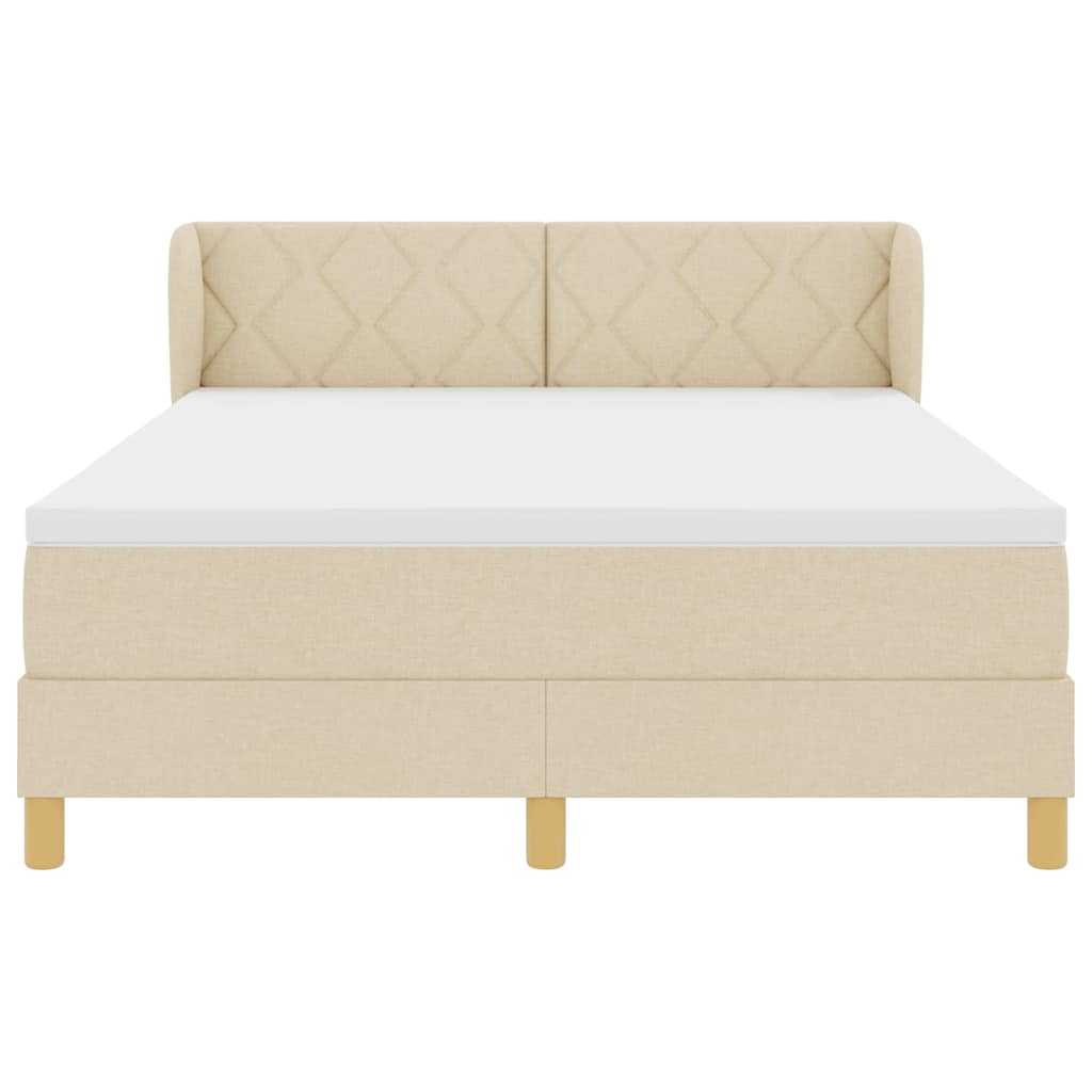 Lit à ressorts avec tête de lit Crème 140 x 190 cm tissu