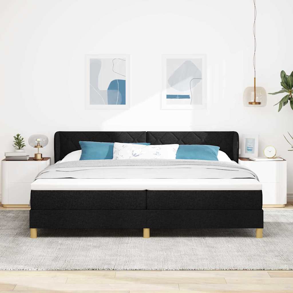 Lit à ressorts avec tête de lit Noir 200 x 200 cm tissu
