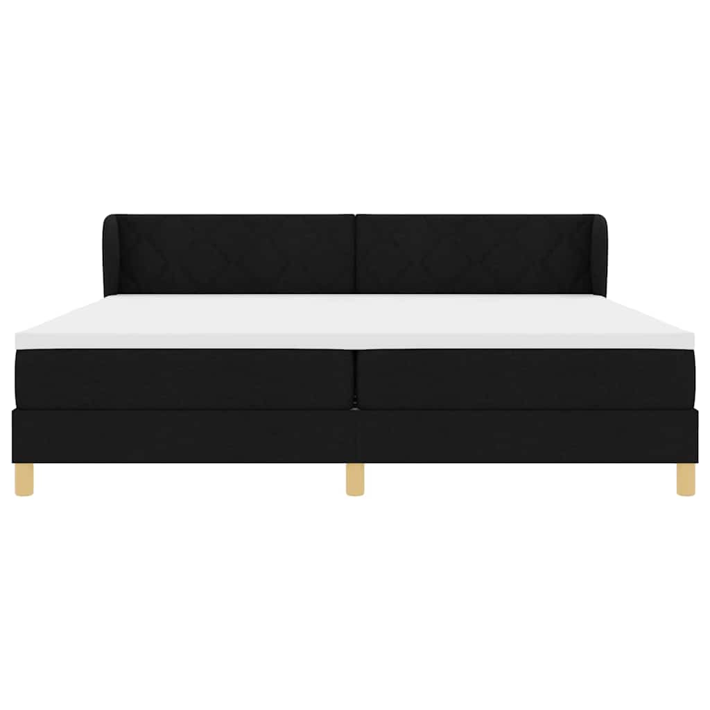 Lit à ressorts avec tête de lit Noir 200 x 200 cm tissu