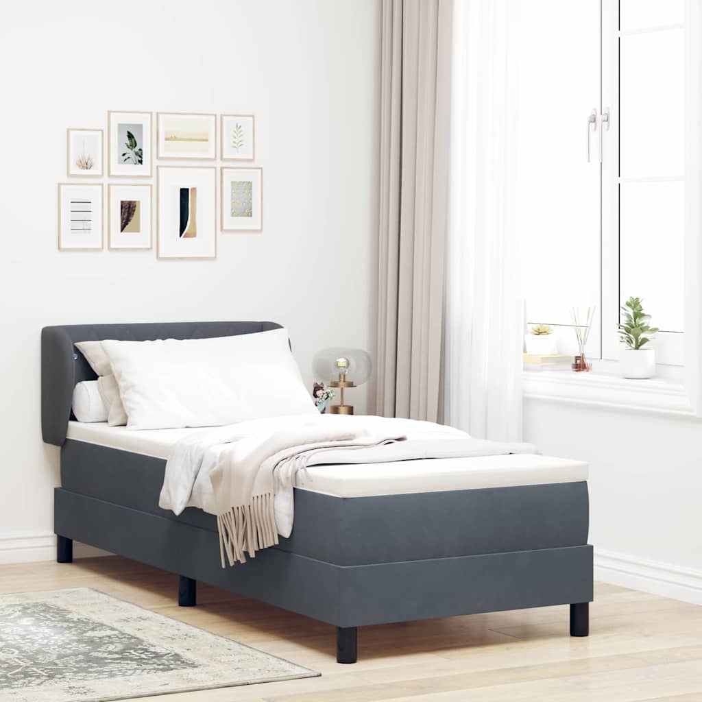 Lit à ressorts avec matelas gris foncé 80x200 cm en velours - XIOS